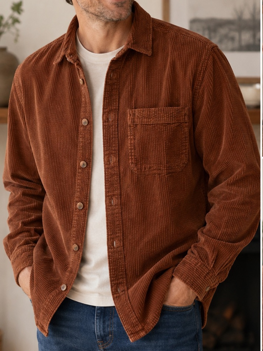 Territory Ahead Men’s Corduroy Button Up Shirt Jacket Large Brown Cotton Shacket